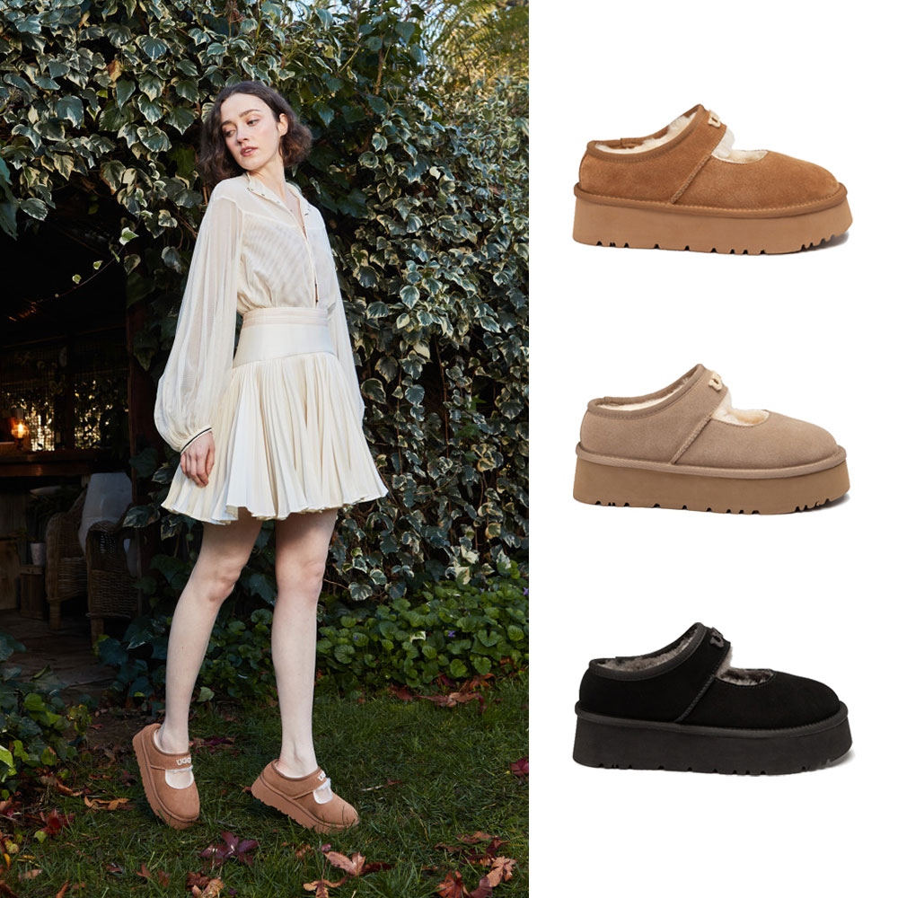 [무료배송] 호주정품 오즈웨어 어그 메리 제인 EMB 로고 플랫폼 단화 슬립온 (굽 4cm) OZWEAR UGG OB1000