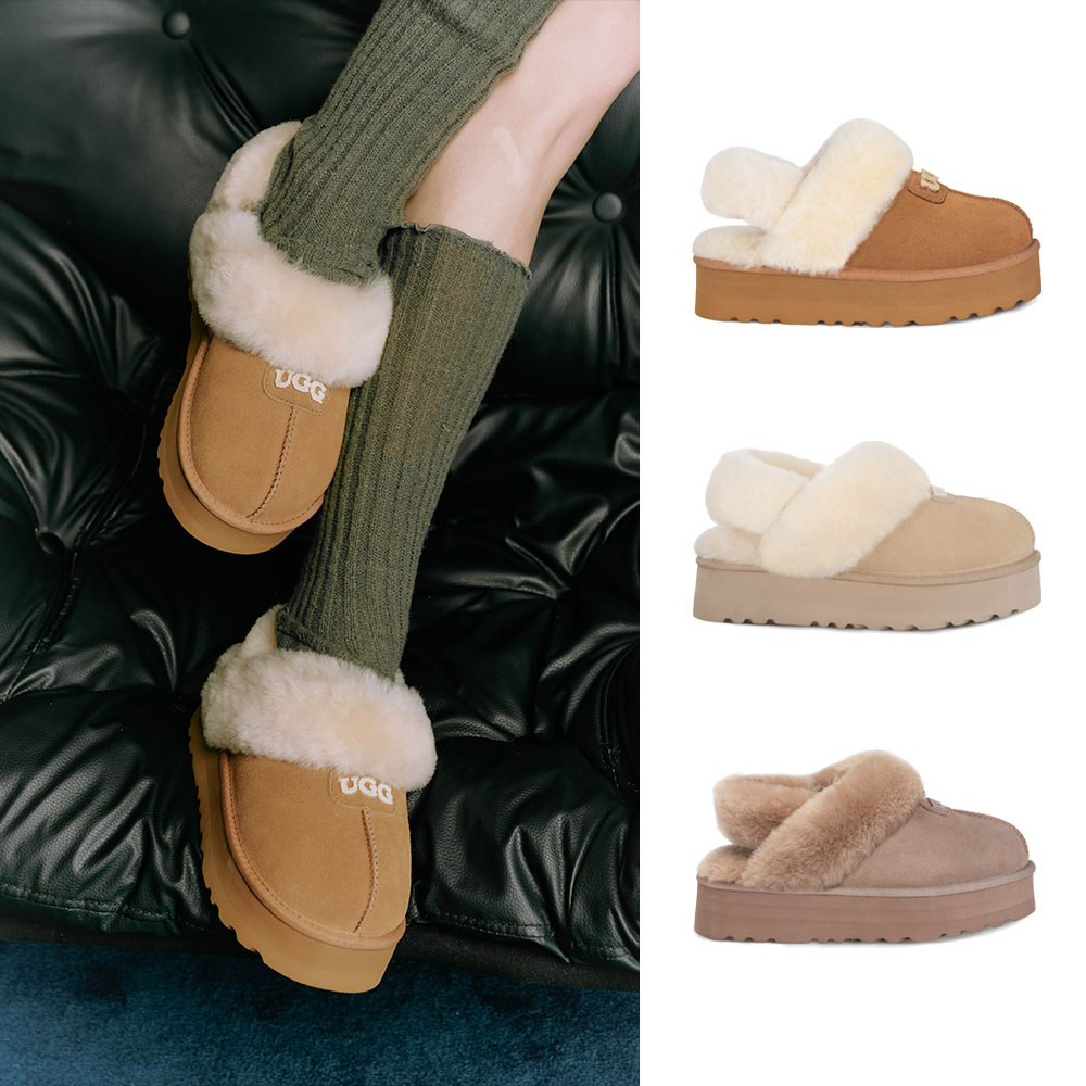 [무료배송] 호주정품 오즈라나 클래식 코케트 플랫폼 로고 탈부착 밴딩 슬리퍼 (굽 4cm) OZLANA UGG OZ3005