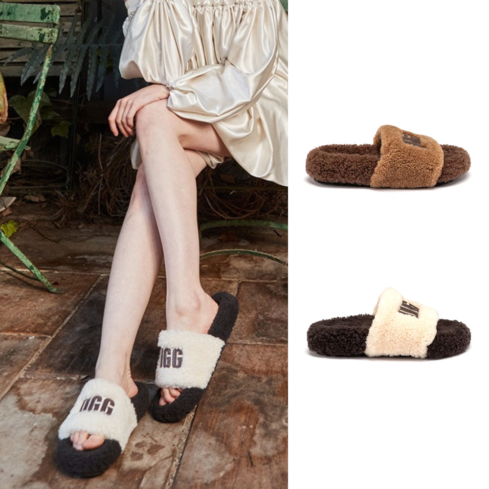 [*예약배송,무료배송] 호주정품 오즈웨어 아카시아 시어링 양털 로고 어그 슬리퍼 OZWEAR UGG OB974